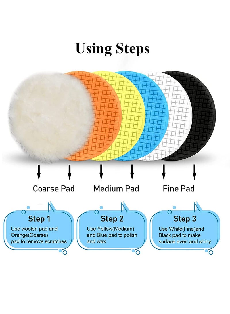 Zikra وسادات تلميع، 6 قطع 6 بوصات 165 مم للوجه لقرص دعم 6 بوصات، مجموعة وسادات تلميع وقص لآلة تلميع السيارات، التلميع والشمع - Image 5