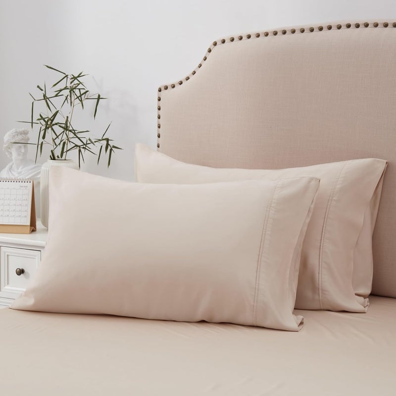 ACCURATEX Cooling Pillow Cases Queen Size Set of 2,Rayon Derived from Bamboo, Soft Breathable Pillow Case with Envelop Closure, Silky Pillowcase for Hair and Skin, Sand,20x30 inches - Image 1