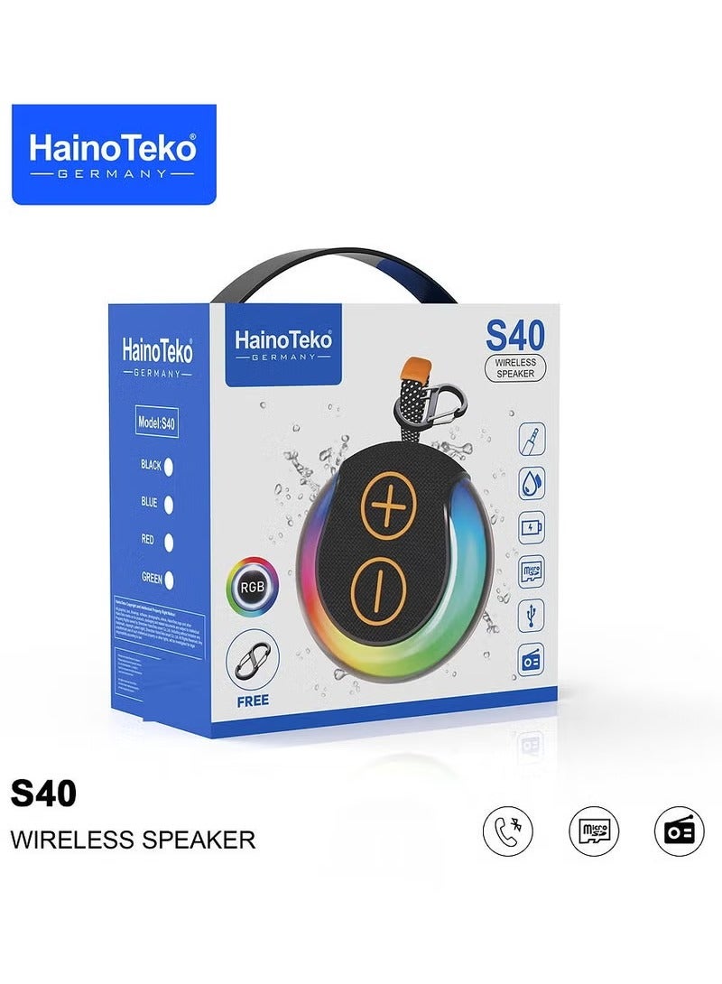 Haino Teko S40 Portable Wireless Bluetooth Speaker with HiFi Sound Quality Button Control RGB LED Lighting Compact and Rechargeable Design. Perfect Mini Bluetooth Speaker for Travel Outdoor Use Parties and Everyday Wireless Music. Long Battery Life Stereo Speaker with MicroSD Support. - Image 2