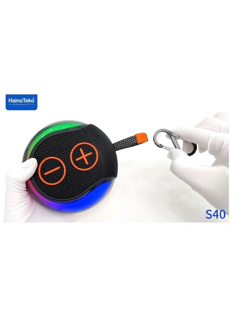 Haino Teko S40 Portable Wireless Bluetooth Speaker with HiFi Sound Quality Button Control RGB LED Lighting Compact and Rechargeable Design. Perfect Mini Bluetooth Speaker for Travel Outdoor Use Parties and Everyday Wireless Music. Long Battery Life Stereo Speaker with MicroSD Support. - Image 5