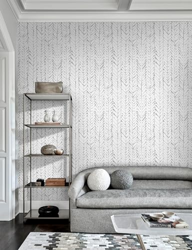 Guvana 1614x197 Herringbone Striped Wallpaper Grey and White Modern Contact Paper Self Adhesive Wall Paper Waterproof Removable Wallpaper for Livingroom Bathroom Decor - Image 3