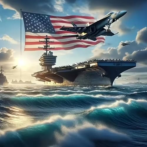 KTHOFCY 5D Navy Aircraft Carrier NimitzClass Carrier Diamond Painting KitsFA18 Fighter Jets Flag Naval Ships Full Drill Embroidery Paintings Arts Wall Decor Painting Dots Kits 137X137inch - Image 1
