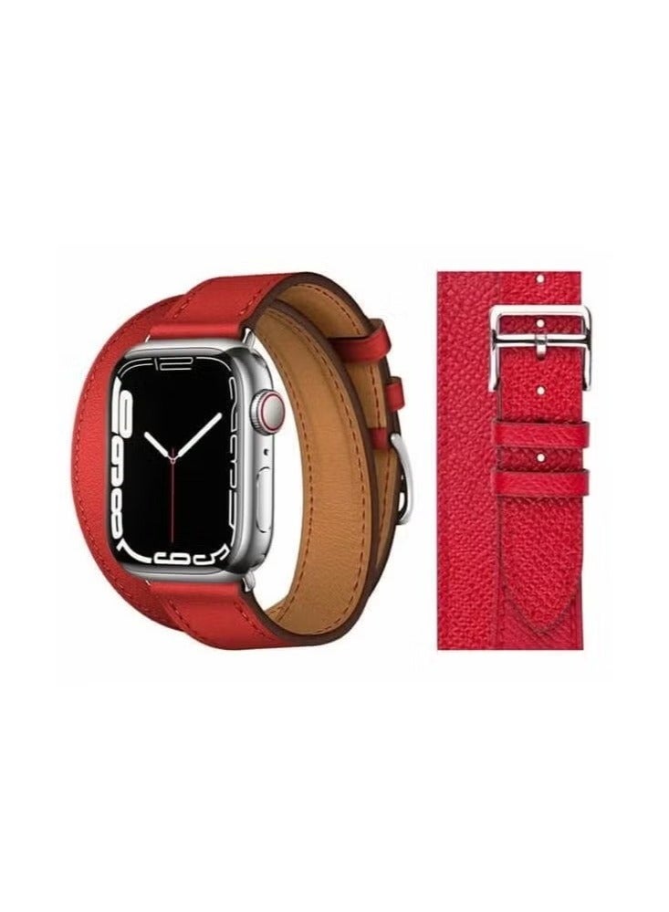 vesus Double Tour Leather Replacement Band For Apple Watch 45/44/42mm Series 7/6/5/4/SE