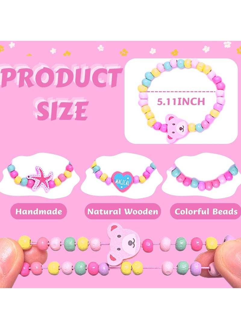 CMGTYYD. مجموعة أساور خشبية ملونة من ١٢ قطعة، هدايا مثالية للحفلات للفتيات مع أساور صداقة خشبية من الخرز، هدايا حفلات للأطفال، أساور خشبية ملونة من الخرز برسوم كرتونية للأطفال. - Image 3