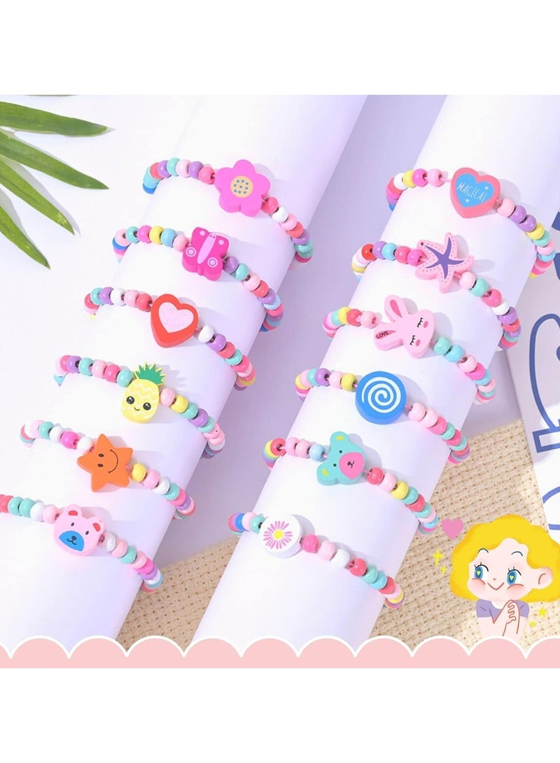 CMGTYYD. مجموعة أساور خشبية ملونة من ١٢ قطعة، هدايا مثالية للحفلات للفتيات مع أساور صداقة خشبية من الخرز، هدايا حفلات للأطفال، أساور خشبية ملونة من الخرز برسوم كرتونية للأطفال. - Image 4