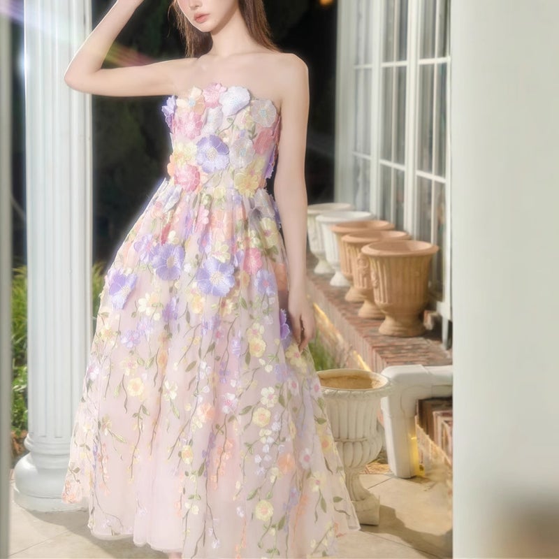 Vietnam French Style 3D Floral Embroidered Strapless Princess Dress 2009 - Image 3