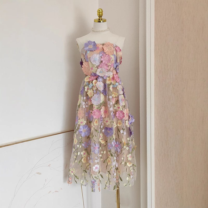 Vietnam French Style 3D Floral Embroidered Strapless Princess Dress 2009 - Image 5
