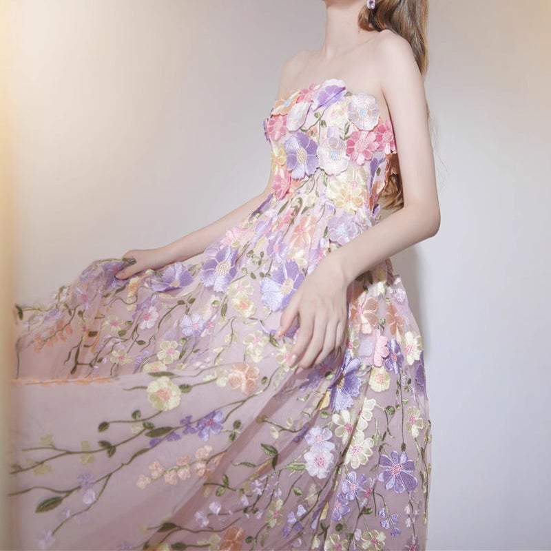 Vietnam French Style 3D Floral Embroidered Strapless Princess Dress 2009 - Image 2