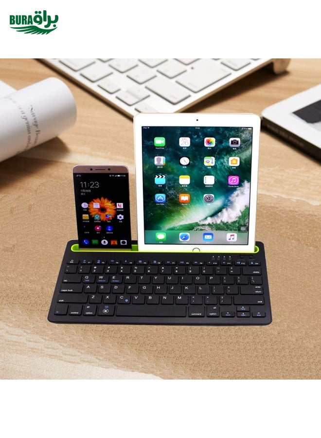 BURAQ B908 Ultra-slim 78 Keys Bluetooth Wireless Keyboard with Concave Mobile Phone Holder (Black)  - Image 1