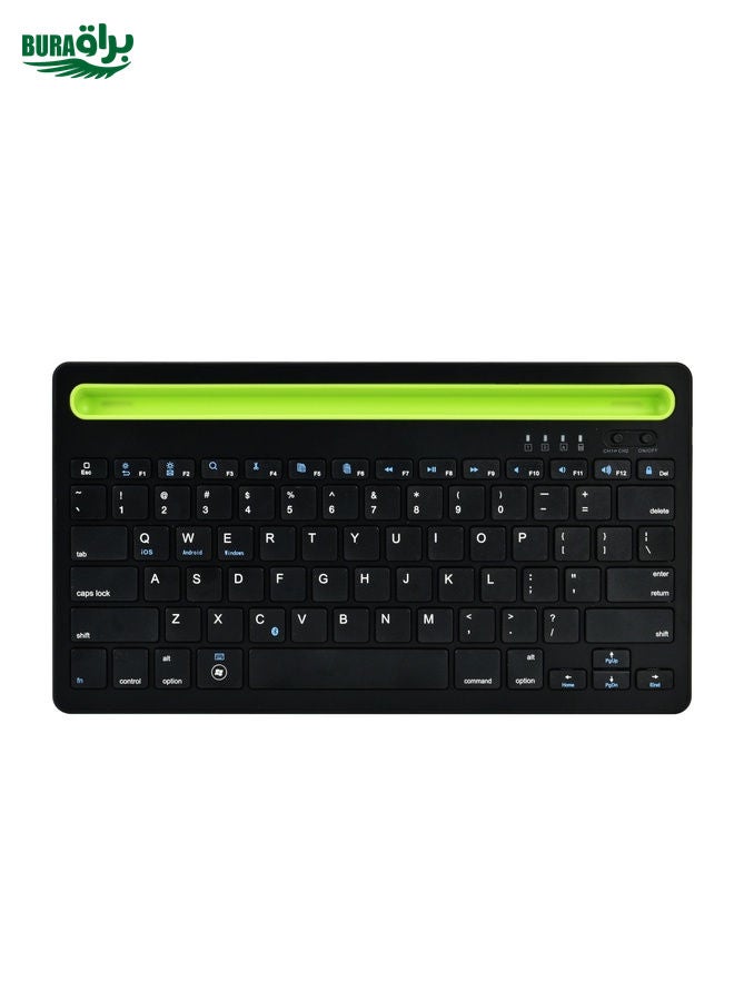 BURAQ B908 Ultra-slim 78 Keys Bluetooth Wireless Keyboard with Concave Mobile Phone Holder (Black)  - Image 2