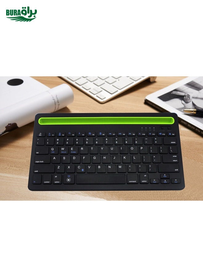 BURAQ B908 Ultra-slim 78 Keys Bluetooth Wireless Keyboard with Concave Mobile Phone Holder (Black)  - Image 4