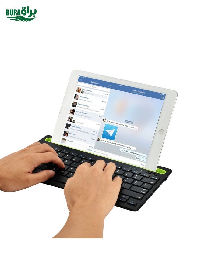 BURAQ B908 Ultra-slim 78 Keys Bluetooth Wireless Keyboard with Concave Mobile Phone Holder (Black)  - Image 5