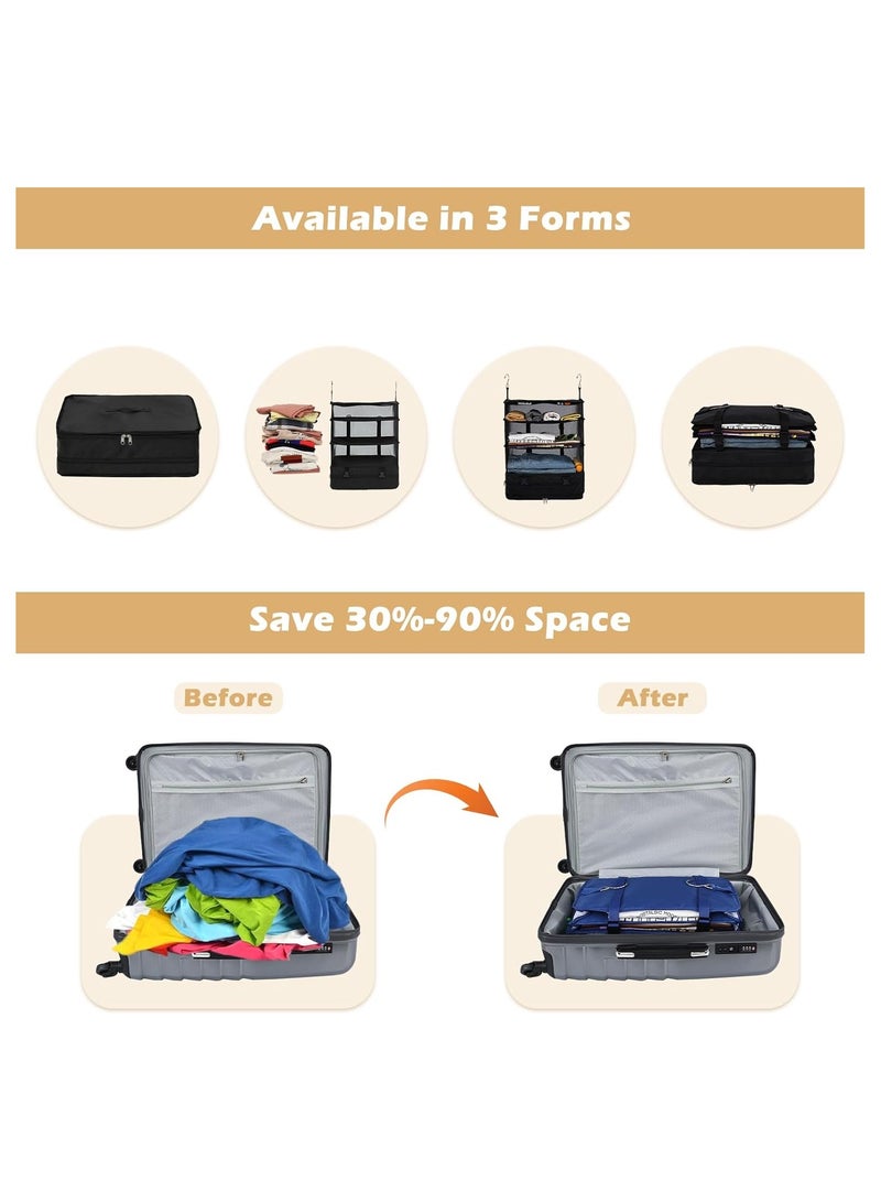 SYOSI Hanging Closet Storage Bag with Hooks, Collapsible 3-Shelf Oxford Fabric Storage Washable Closet Storage Bag Collapsible Hanging Storage Washable Closet Organizer (15.7*9.8*21.7 in, Black) - Image 4