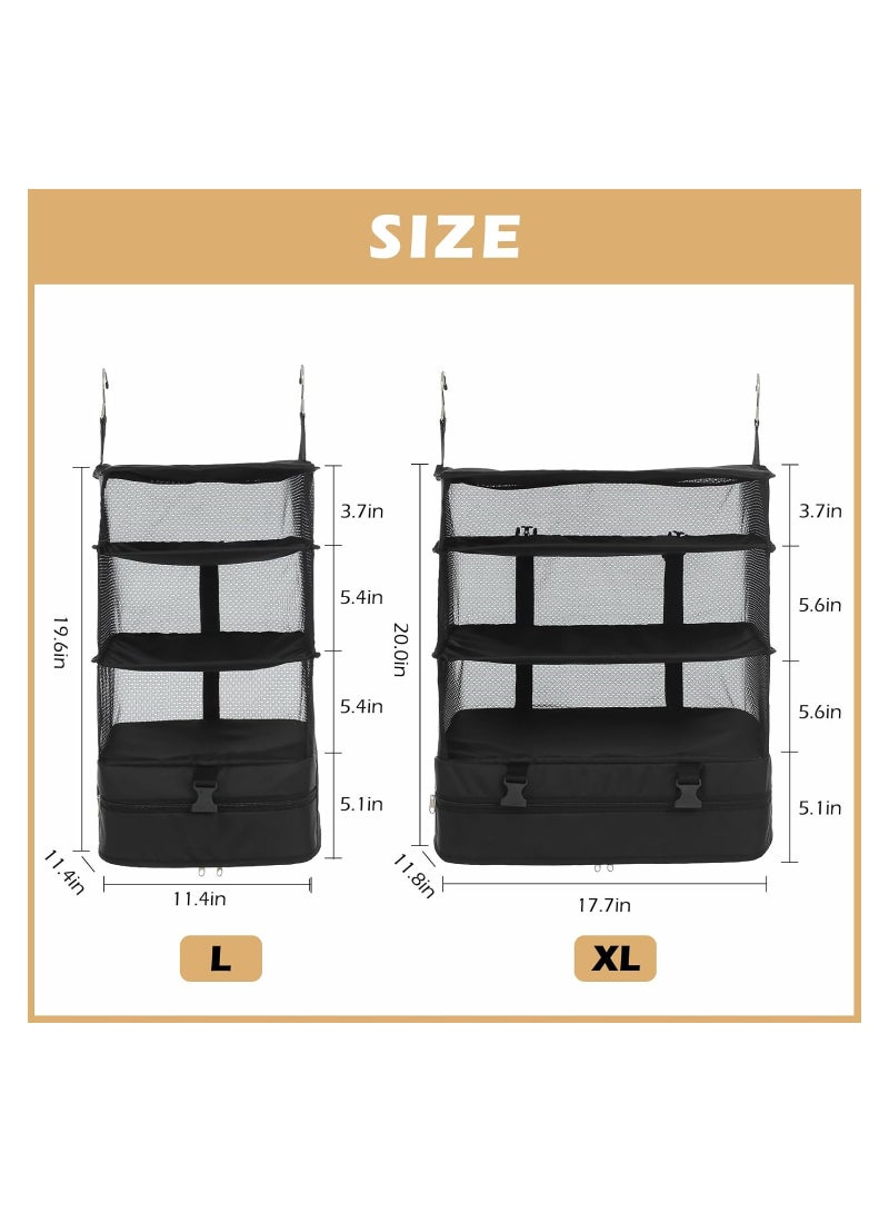 SYOSI Hanging Closet Storage Bag with Hooks, Collapsible 3-Shelf Oxford Fabric Storage Washable Closet Storage Bag Collapsible Hanging Storage Washable Closet Organizer (15.7*9.8*21.7 in, Black) - Image 2