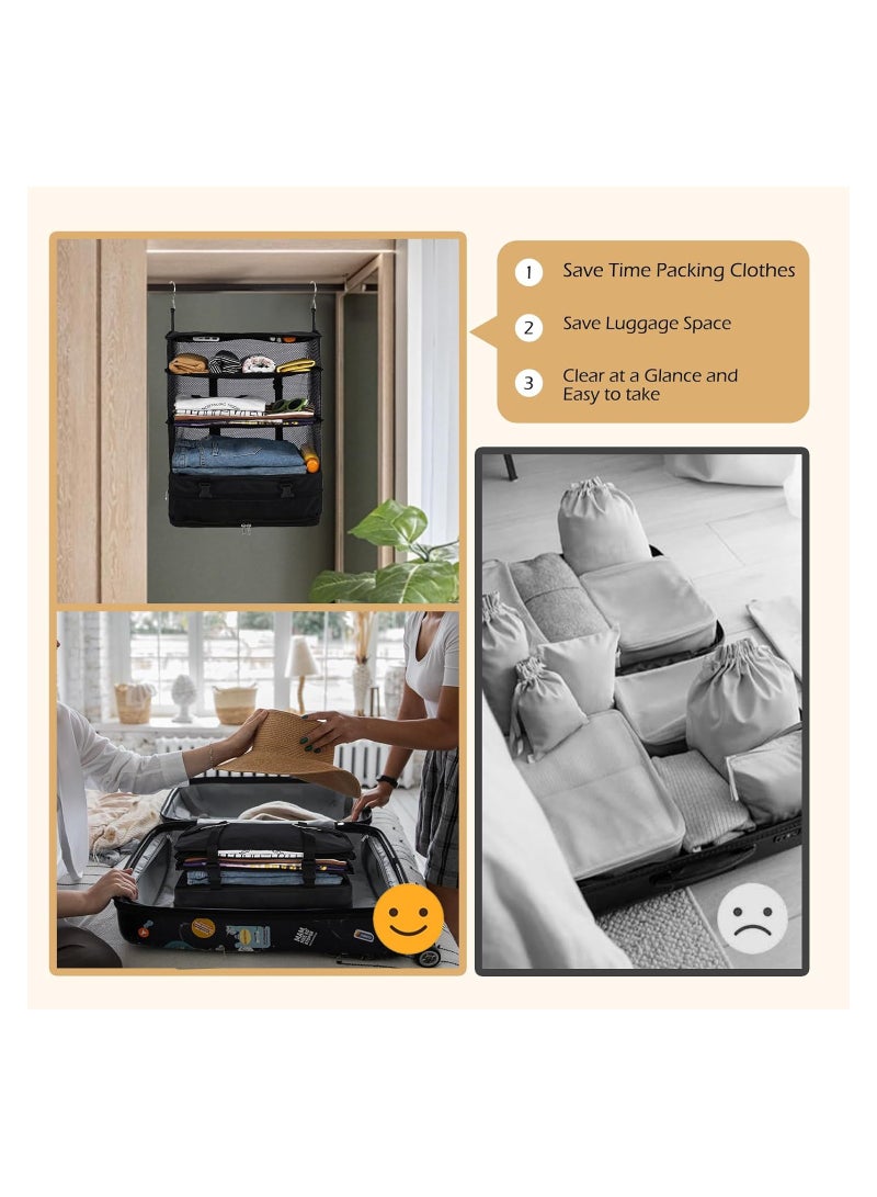 SYOSI Hanging Closet Storage Bag with Hooks, Collapsible 3-Shelf Oxford Fabric Storage Washable Closet Storage Bag Collapsible Hanging Storage Washable Closet Organizer (15.7*9.8*21.7 in, Black) - Image 5