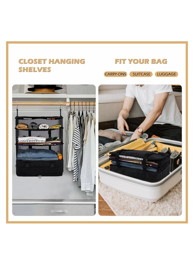 SYOSI Hanging Closet Storage Bag with Hooks, Collapsible 3-Shelf Oxford Fabric Storage Washable Closet Storage Bag Collapsible Hanging Storage Washable Closet Organizer (15.7*9.8*21.7 in, Black) - Image 3