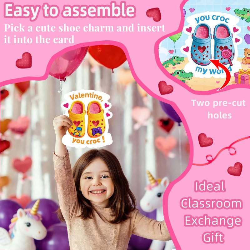 JX Valentine Cards for Kids Classroom, 48 Valentines Cards with 96 Shoes Charms,Kids Valentine Gifts for Boys Girls Toddler Classroom Exchange - Image 5