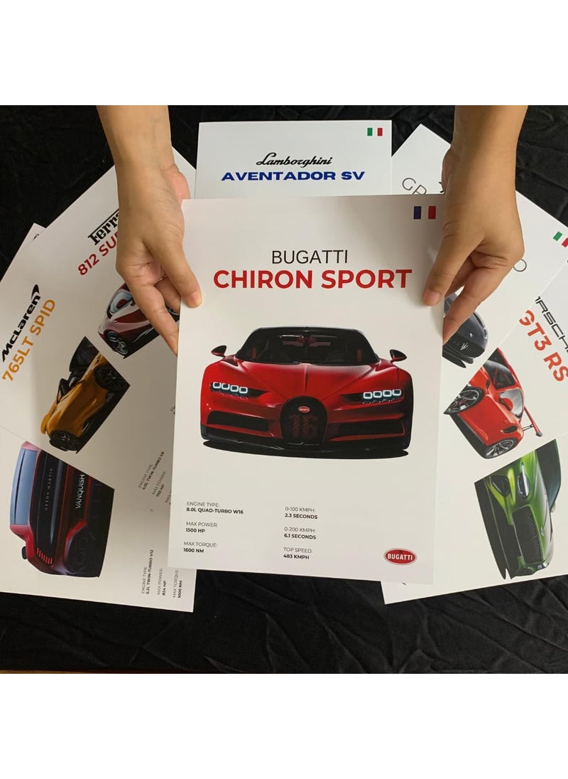 auraposter Car Posters Set of 8 Supercar Poster A4 size Lamborghini Ferrari Bugatti Posters Porsche Poster Porsche 911 GT3 RS Poster Sports Car Posters for Wall Bedroom Hostel Boys Bedroom Vintage Racing Car Glue Dots Included  - Image 2
