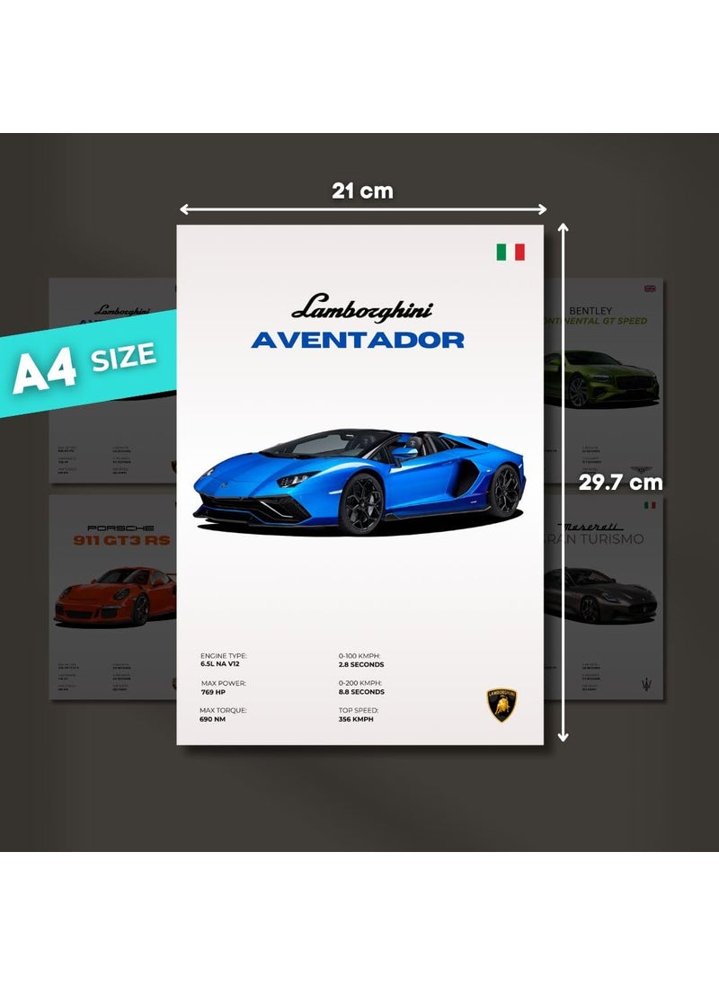 auraposter Car Posters Set of 8 Supercar Poster A4 size Lamborghini Ferrari Bugatti Posters Porsche Poster Porsche 911 GT3 RS Poster Sports Car Posters for Wall Bedroom Hostel Boys Bedroom Vintage Racing Car Glue Dots Included  - Image 4