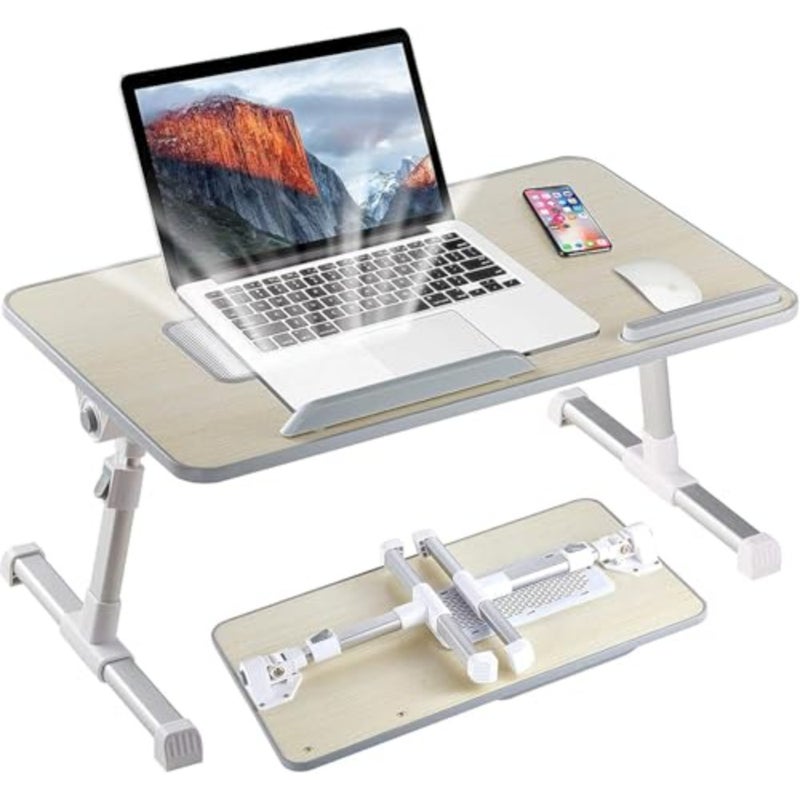 Laptop Desk for Bed, Adjustable Laptop Bed Tray Table, Portable Lap Desks with USB Cooling Fan and Foldable Legs, Computer Tray Laptop Stand for Sofa Couch Floor Wood, Large - Image 1