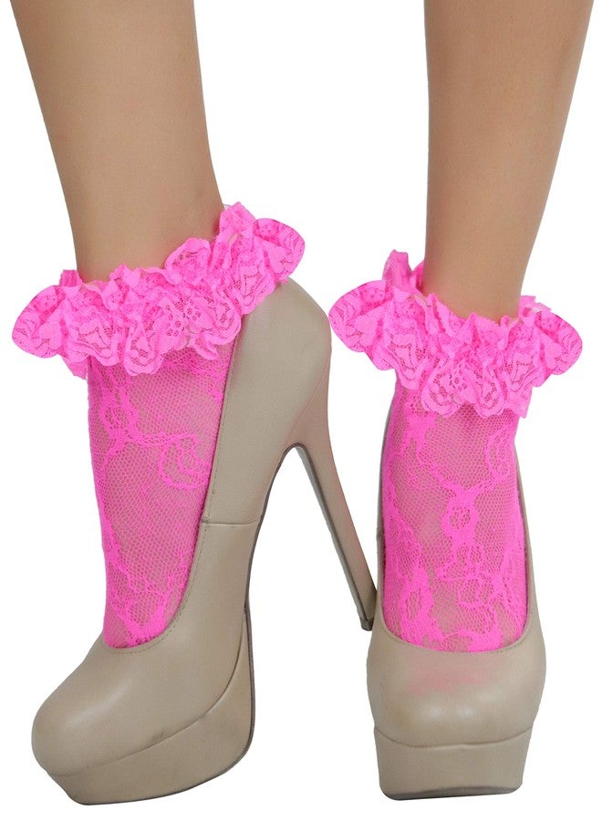 ToBeInStyle Women's Lace Ruffle Ankle Hi - Hot Pink - One Size Regular - Image 5