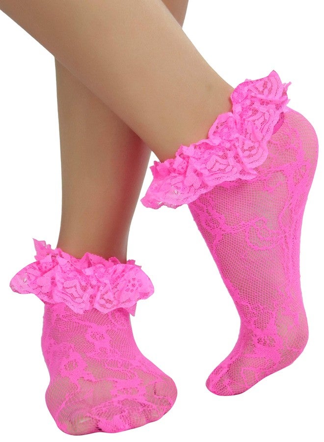 ToBeInStyle Women's Lace Ruffle Ankle Hi - Hot Pink - One Size Regular - Image 4