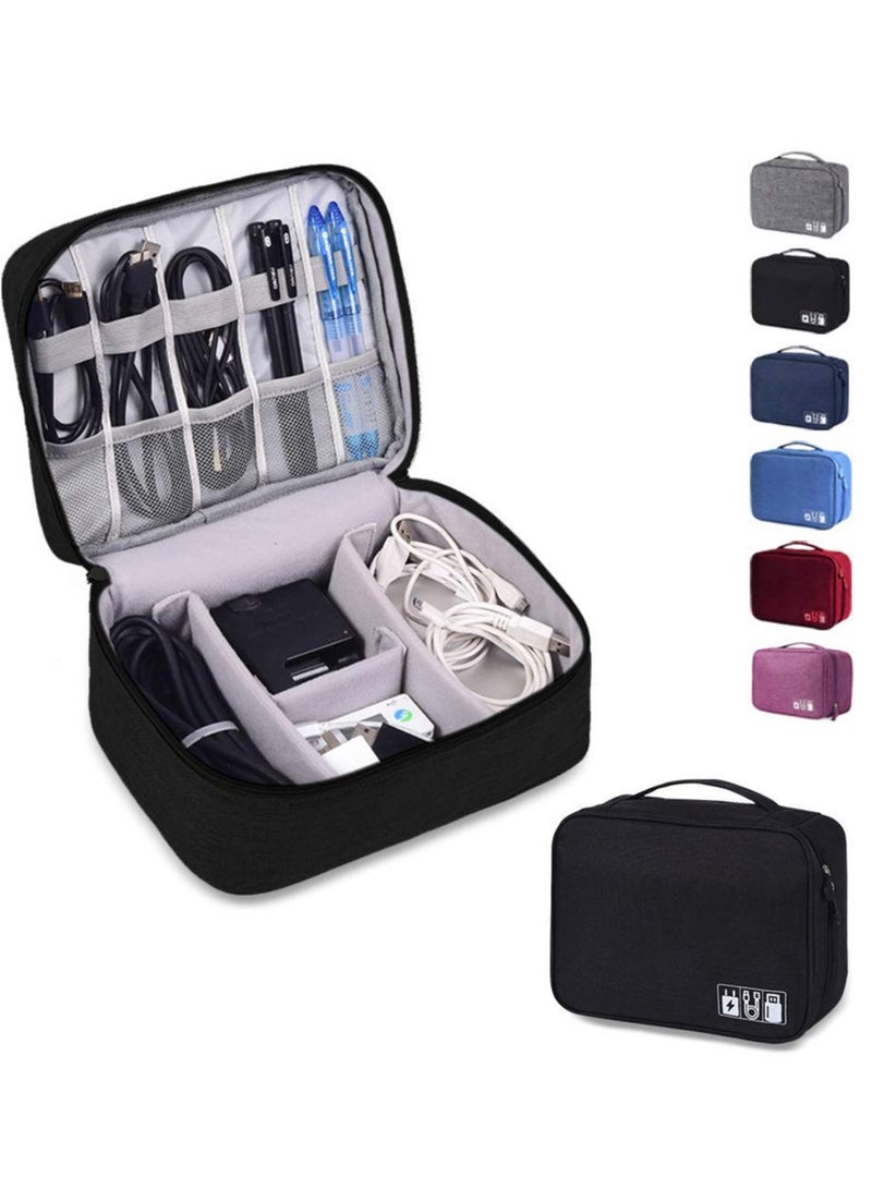 Rubik Travel Universal Cable Organizer Waterproof Carrying Bag Gadgets Electronics Accessories Storage Case for Charger USB Cables Earphone Ipad Mini Phone SD Card Power Bank Black - Image 1