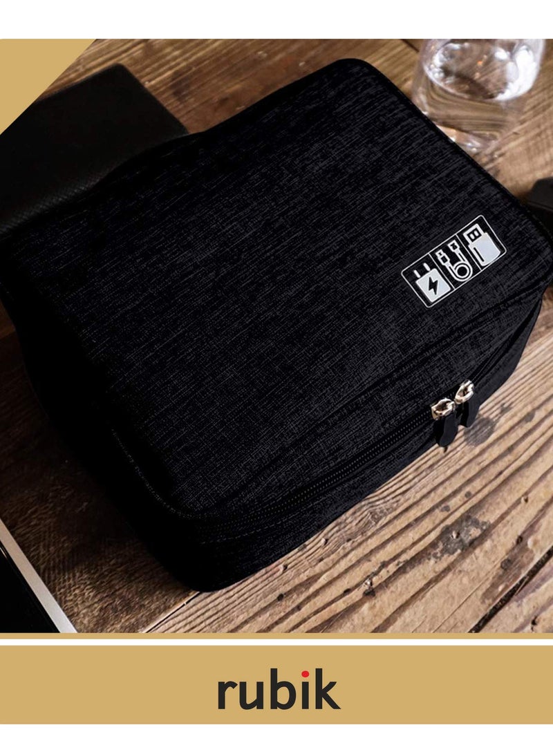 Rubik Travel Universal Cable Organizer Waterproof Carrying Bag Gadgets Electronics Accessories Storage Case for Charger USB Cables Earphone Ipad Mini Phone SD Card Power Bank Black - Image 4