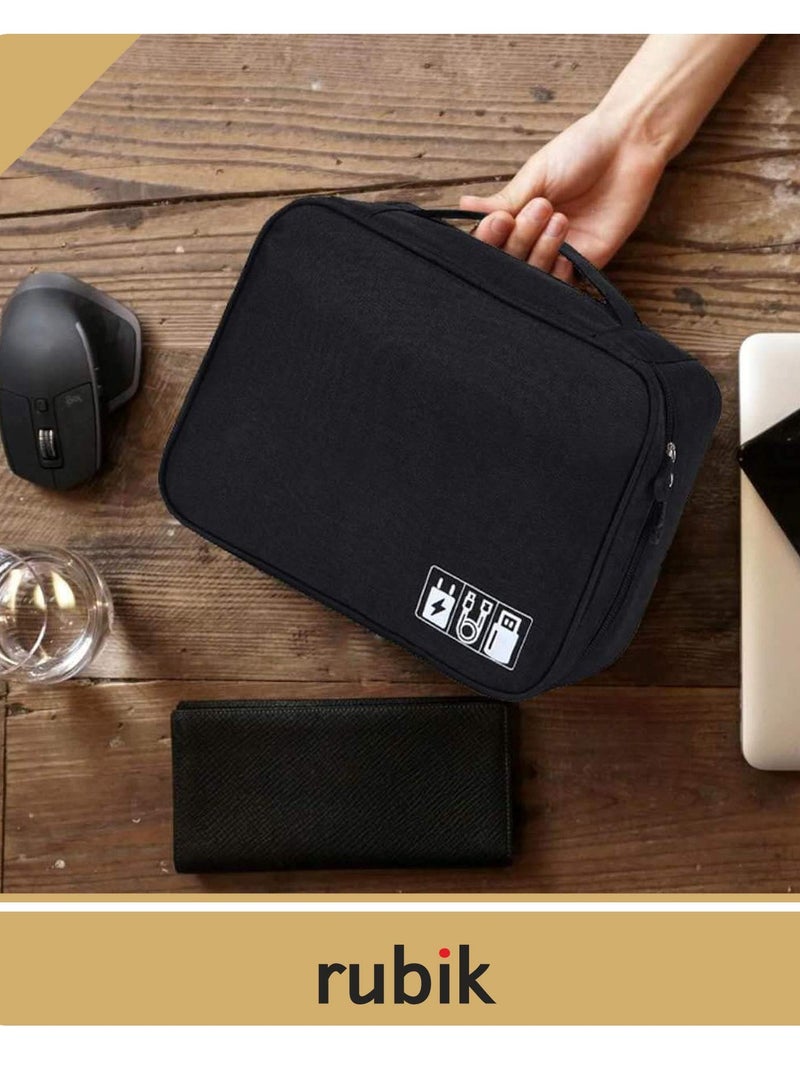Rubik Travel Universal Cable Organizer Waterproof Carrying Bag Gadgets Electronics Accessories Storage Case for Charger USB Cables Earphone Ipad Mini Phone SD Card Power Bank Black - Image 5