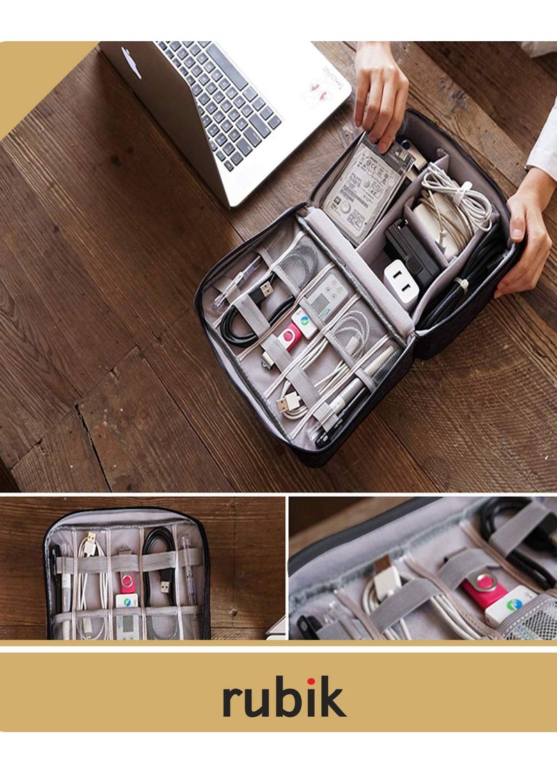 Rubik Travel Universal Cable Organizer Waterproof Carrying Bag Gadgets Electronics Accessories Storage Case for Charger USB Cables Earphone Ipad Mini Phone SD Card Power Bank Black - Image 3