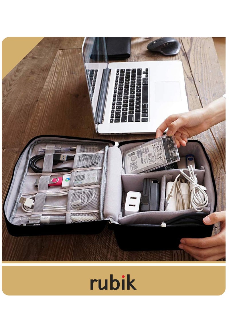 Rubik Travel Universal Cable Organizer Waterproof Carrying Bag Gadgets Electronics Accessories Storage Case for Charger USB Cables Earphone Ipad Mini Phone SD Card Power Bank Black - Image 2
