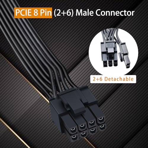 COMeap (2-Pack) PCIe Cable for Corsair, ATX CPU 8 Pin Male to Dual PCIe 8 Pin (6+2) Male Power Cable for Corsair Thermaltake ARESGAME Power Supply 25-inch(63cm) - Image 2