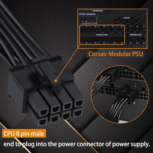COMeap (2-Pack) PCIe Cable for Corsair, ATX CPU 8 Pin Male to Dual PCIe 8 Pin (6+2) Male Power Cable for Corsair Thermaltake ARESGAME Power Supply 25-inch(63cm) - Image 5