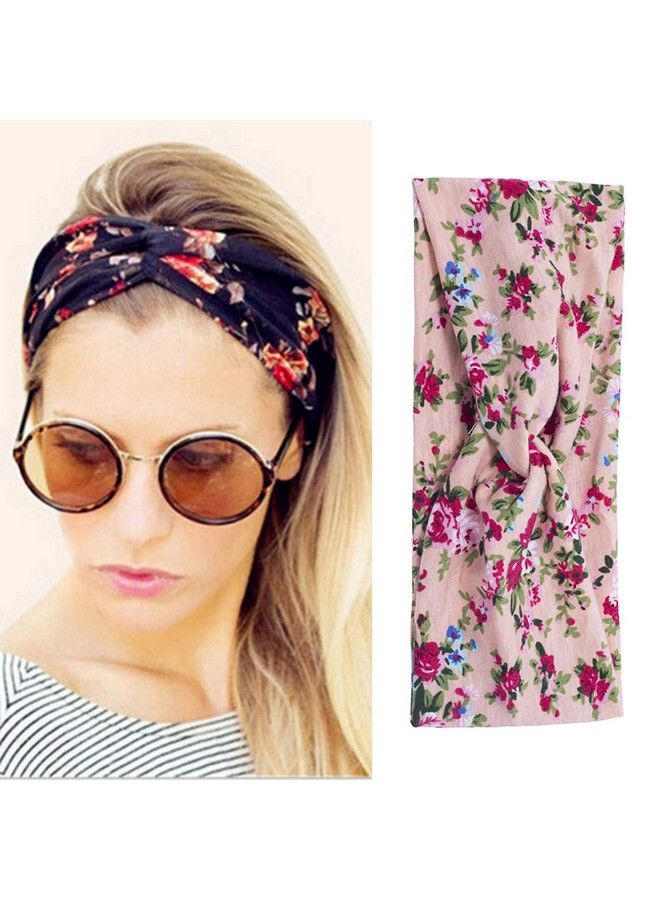 FOK 1 Pc Flower Printed Twist Knotted Yoga Sport Head Wrap Elastic Hairband For Women And Girls Cream - Image 1