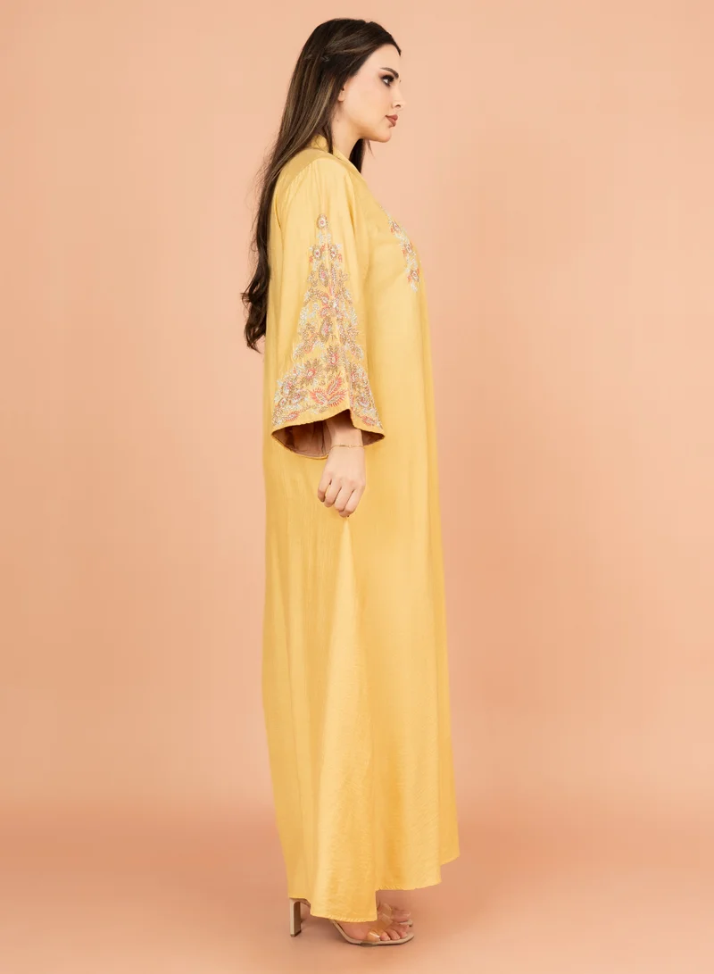 IKKXA Crystal-Embellished Embroidered Jalabiya IK4002 Yellow