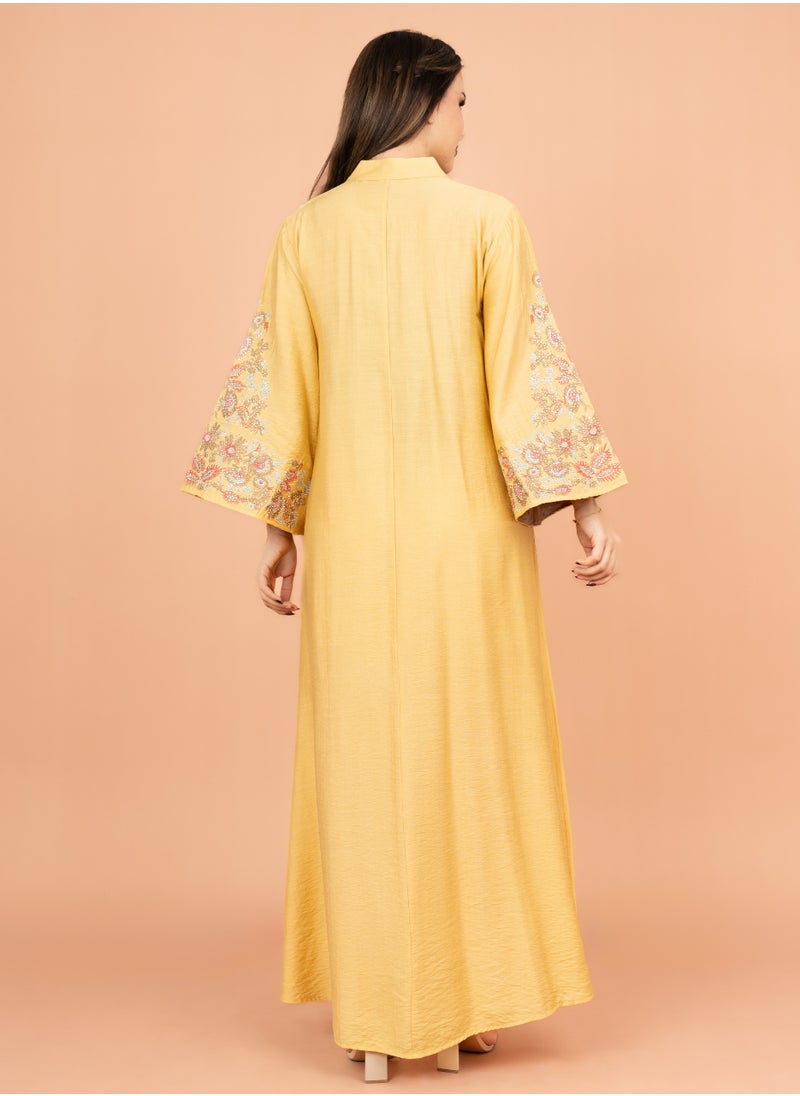 IKKXA Crystal-Embellished Embroidered Jalabiya IK4002 Yellow  - Image 4