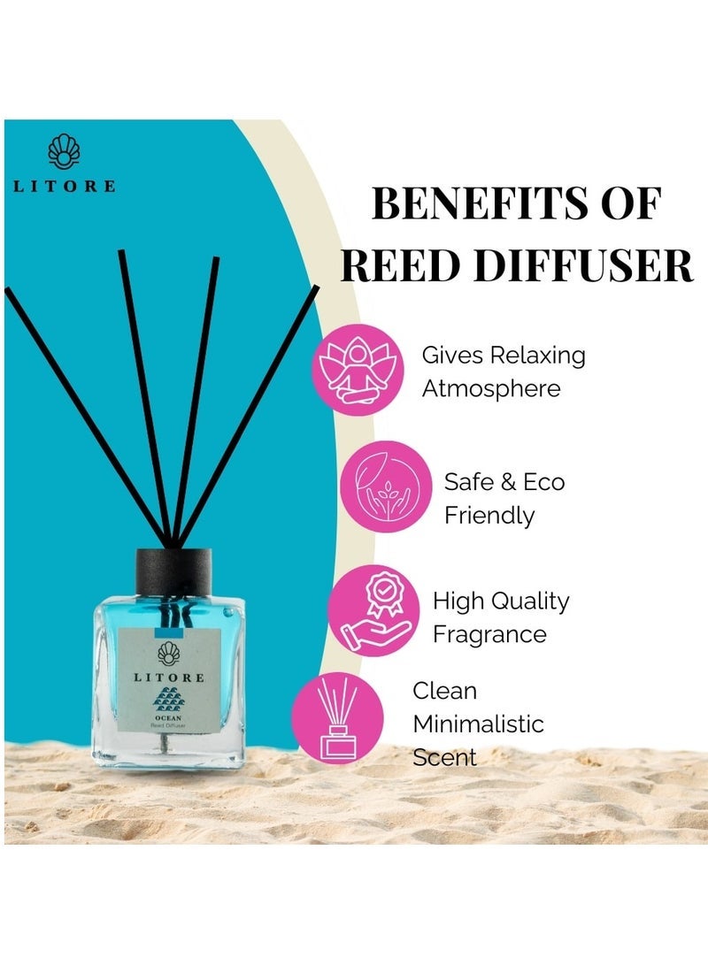 Litore Reed Diffuser - Ocean Fragrance, 100ml | Long-Lasting Home Fragrance | Natural & Elegant Room Diffuser - Image 5