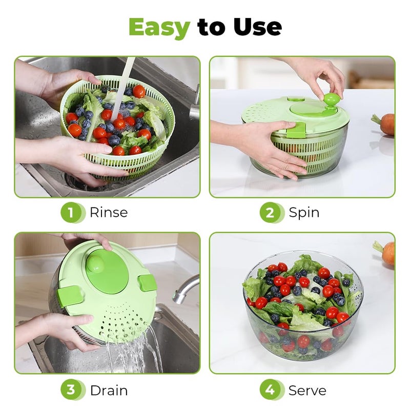 Vihoom Salad Spinner Lettuce Spinner 4.4 QT Fruit and Vegetable Washer with Bowl and Mesh Basket for Washing, Spinning, and Draining - Image 5