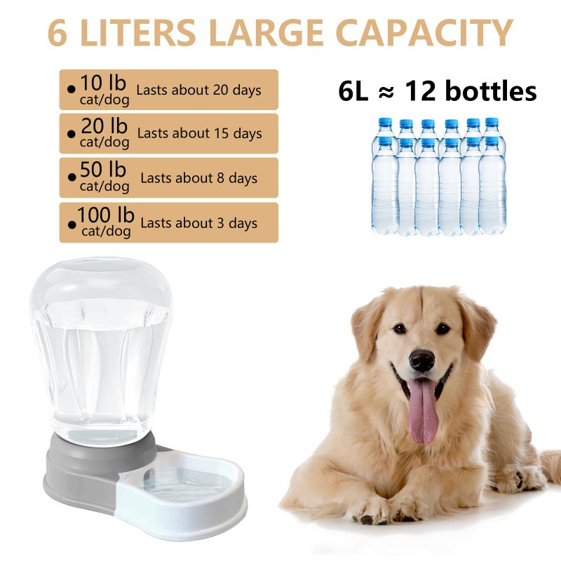 STALTWO 1.6 Gallon Automatic Dog Water Dispenser, Large Capacity Gravity Pet Water Bowl for Multiple Pets, BPA-Free Cat Water Feeder for Large Dogs, Refill Less Often, Grey - Image 2