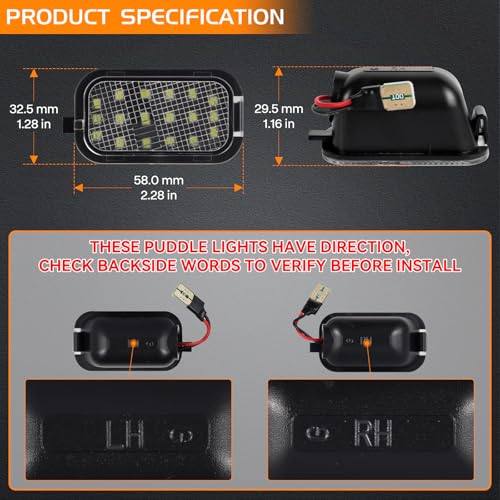 FetonAuto Mirror Light LED Puddle Light Assembly for 2007-2014 Chevy Silverado 2500 3500 Suburban 1500 2500 Tahoe GMC Yukon Denali Hybrid XL 1500 2500 Pickup, 5500K White - Image 4