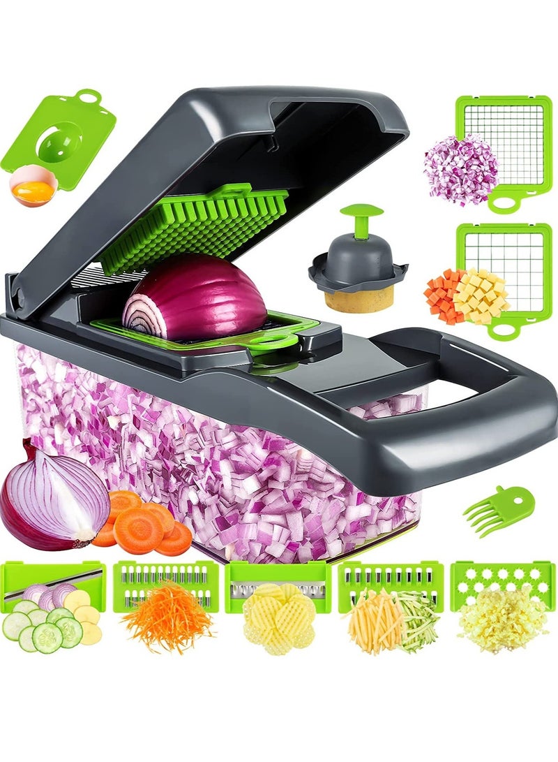 ELTRAZONE Vegetable Chopper, Pro Onion Chopper, Multifunctional 13 in 1 Food Chopper, Kitchen Vegetable Slicer Dicer Cutter,Veggie Chopper With 8 Blades,Carrot and Garlic Chopper With Container - Image 1