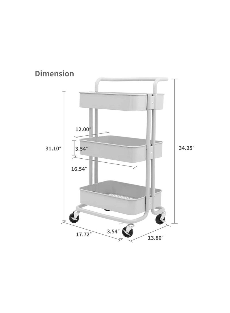 3 Tier Metal Rolling Utility Cart with Wheel White - Image 5