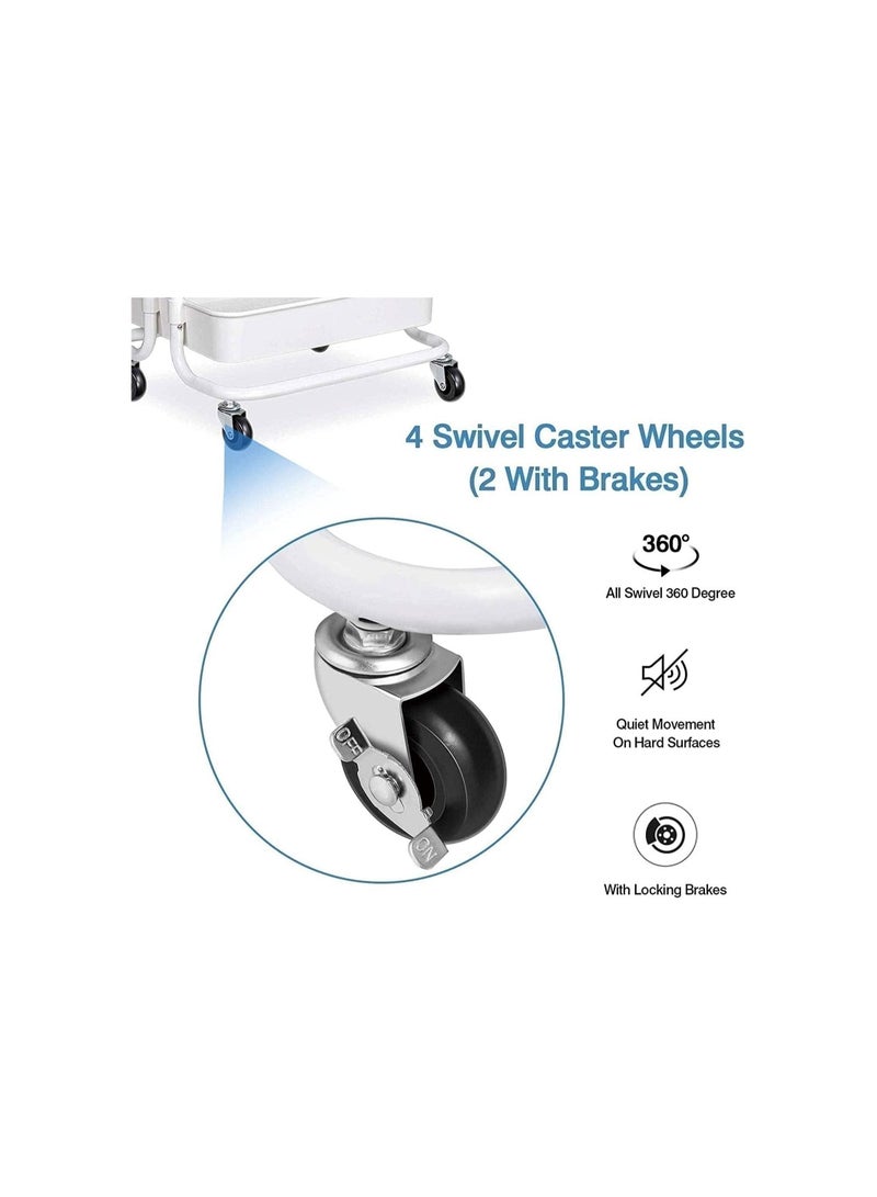 3 Tier Metal Rolling Utility Cart with Wheel White - Image 4