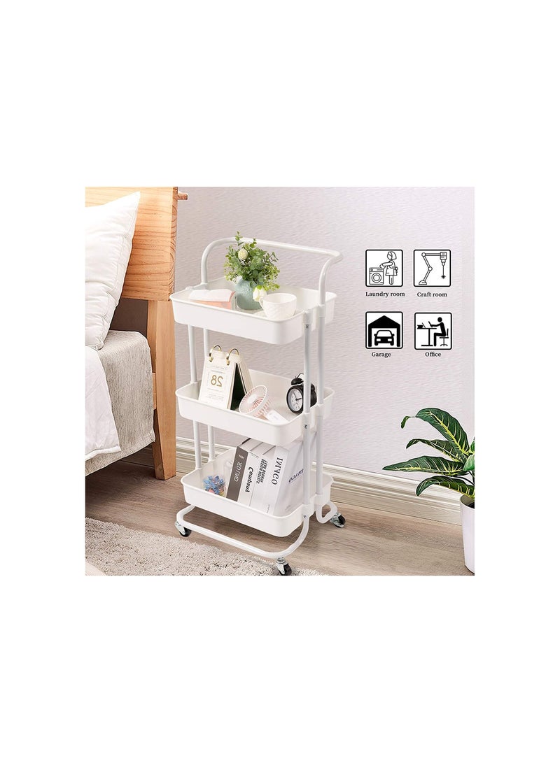 3 Tier Metal Rolling Utility Cart with Wheel White - Image 1