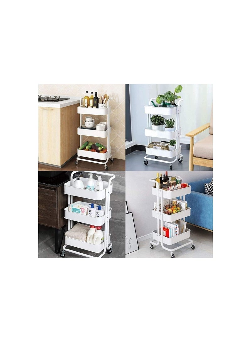 3 Tier Metal Rolling Utility Cart with Wheel White - Image 3
