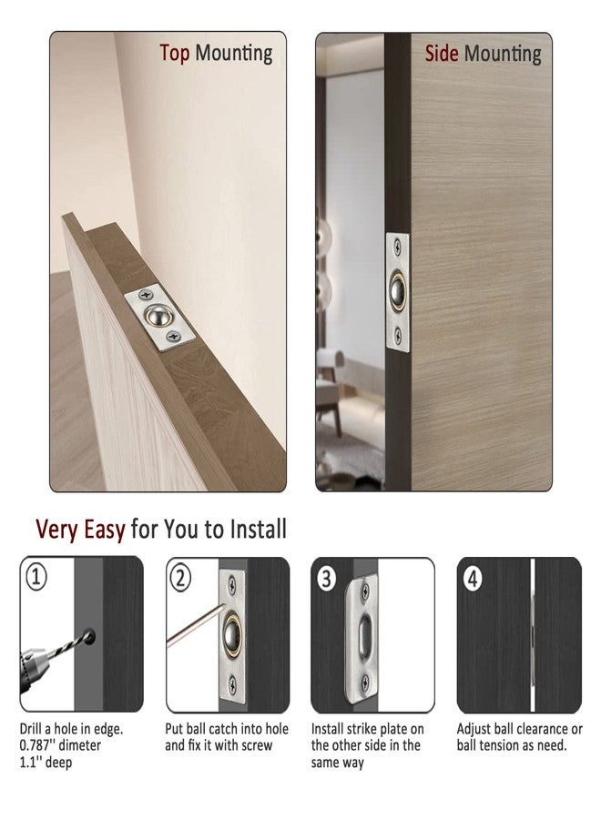 JQK Closet Door Ball Catch Hardware, Stainless Steel Catch Adjustable with Strike Plate, Brushed Satin Finish 4 Pack, HBC100-P4 - Image 3