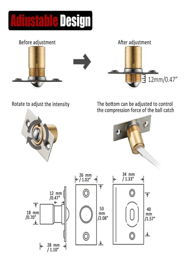 JQK Closet Door Ball Catch Hardware, Stainless Steel Catch Adjustable with Strike Plate, Brushed Satin Finish 4 Pack, HBC100-P4 - Image 2