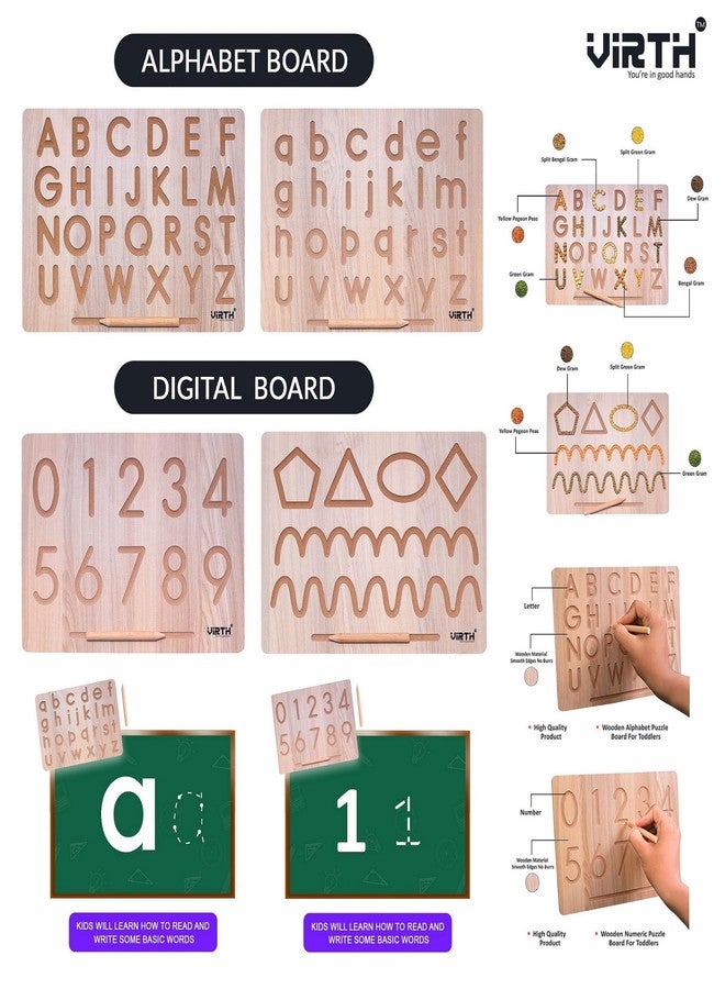 Virth Writing Practice Wooden Educational Slate Learning Board for Baby (2 to 6 Years) (Combo of 2 - Alphabet & Number Board) - Image 3