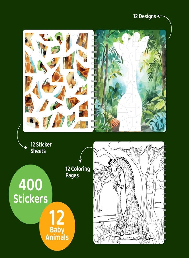 jackinthebox Sticker By Number - Baby Animals: Side-by-side sticker pages & 12 scenes, 400+ Stickers for Kids + bonus coloring Pages, Crafts for Kids Age 7 8 9 10 - Image 3