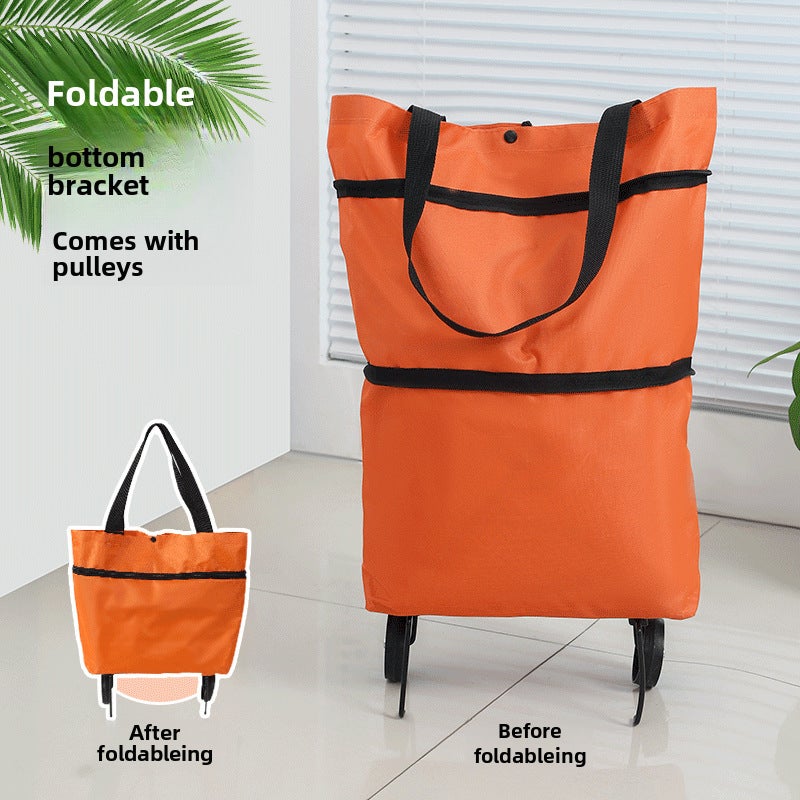 Portable Shopping Cart Folding Shopping Cart Lightweight Wheeled Home Delivery Cart Small Trailer(Tug Shopping Bag-Orange) - Image 1